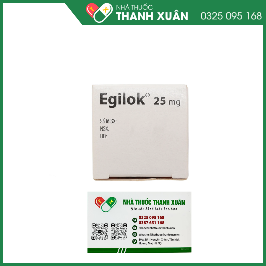 Egilok 25mg điều trị tăng huyết áp, đau thắt ngực